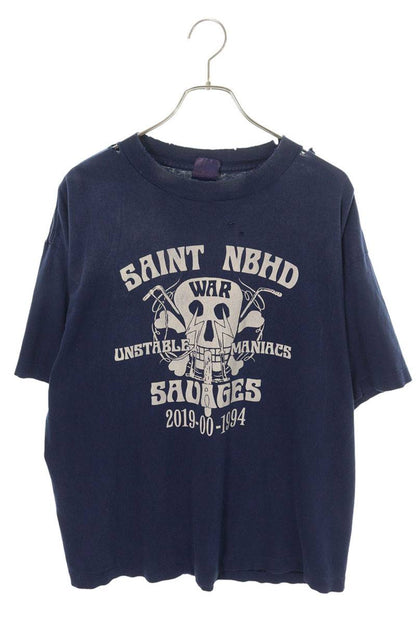 SAINT MICHAEL 25SS Skull Print Vintage Tee Blue Size L
