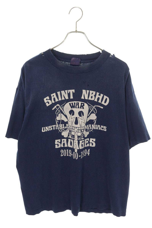 SAINT MICHAEL 25SS Skull Print Vintage Tee Blue Size L
