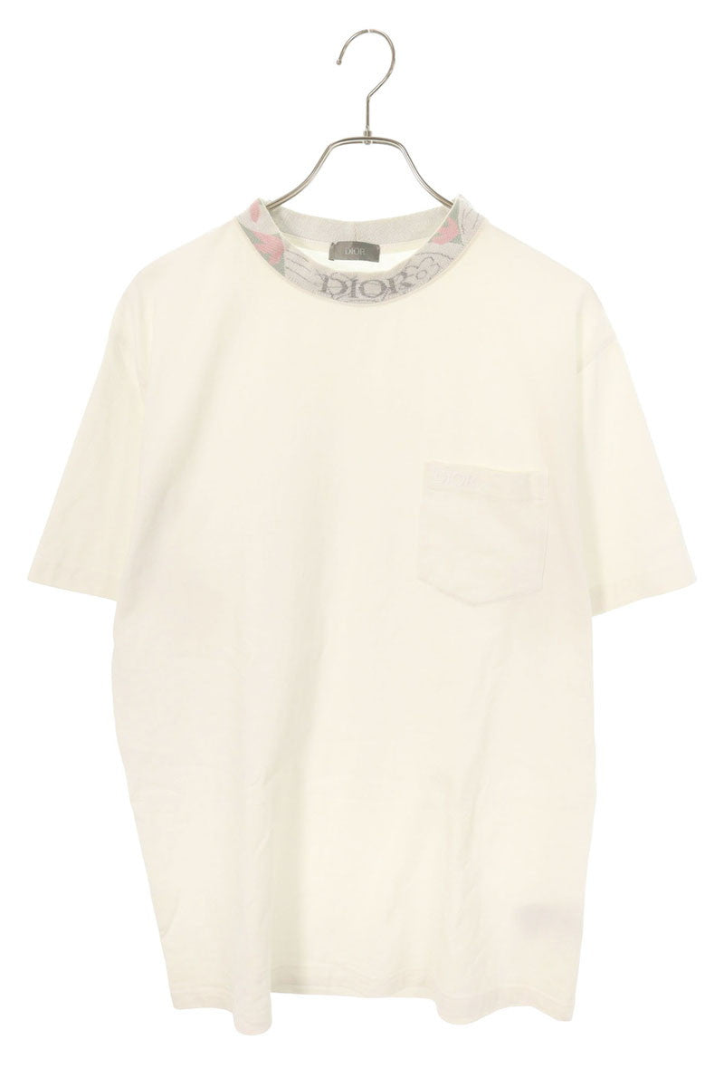 DIOR Mock Neck Flower Design T-Shirt White Size M