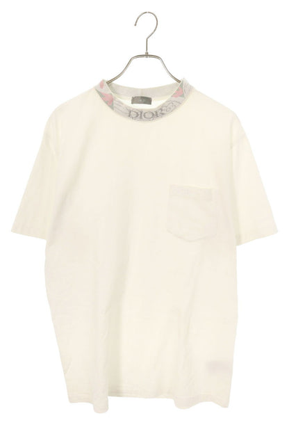 DIOR Mock Neck Flower Design T-Shirt White Size M