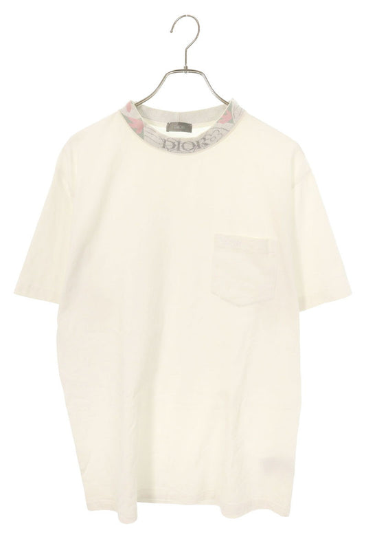 DIOR Mock Neck Flower Design T-Shirt White Size M