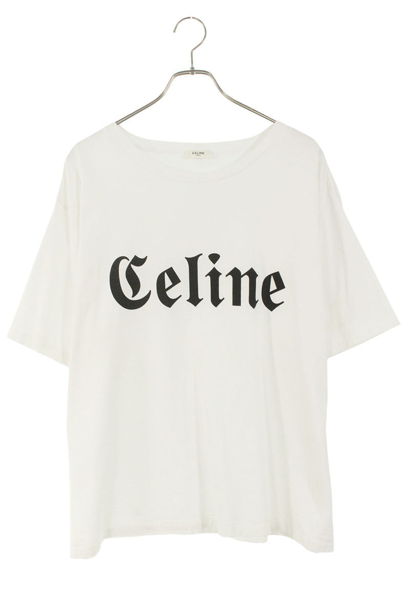 CELINE Gothic Logo Print T-Shirt White Size M