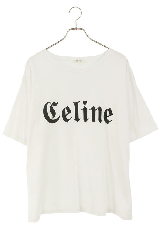 CELINE Gothic Logo Print T-Shirt White Size M