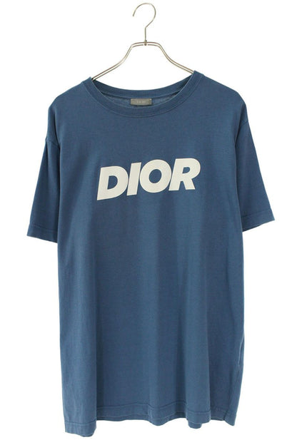 DIOR Relaxed Fit Distressed Logo Print T-shirt Blue Size M