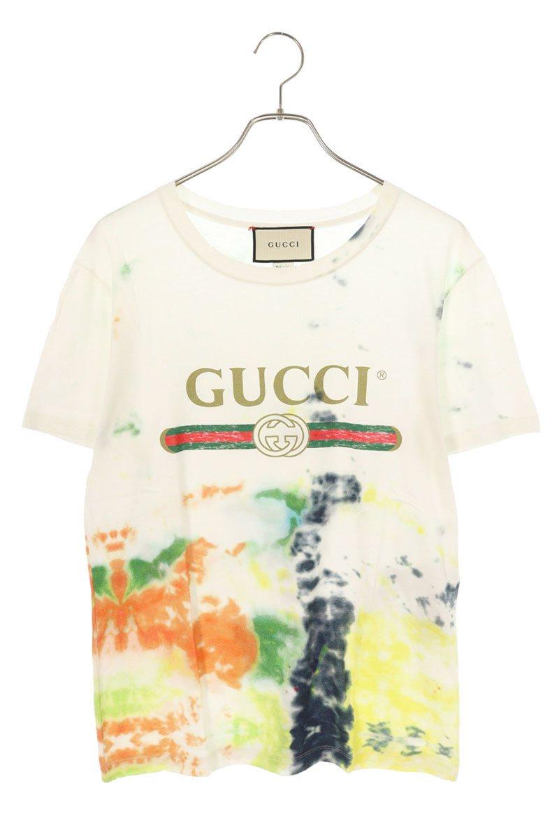 GUCCI Tie-Dye Front Logo T-shirt White Size XS