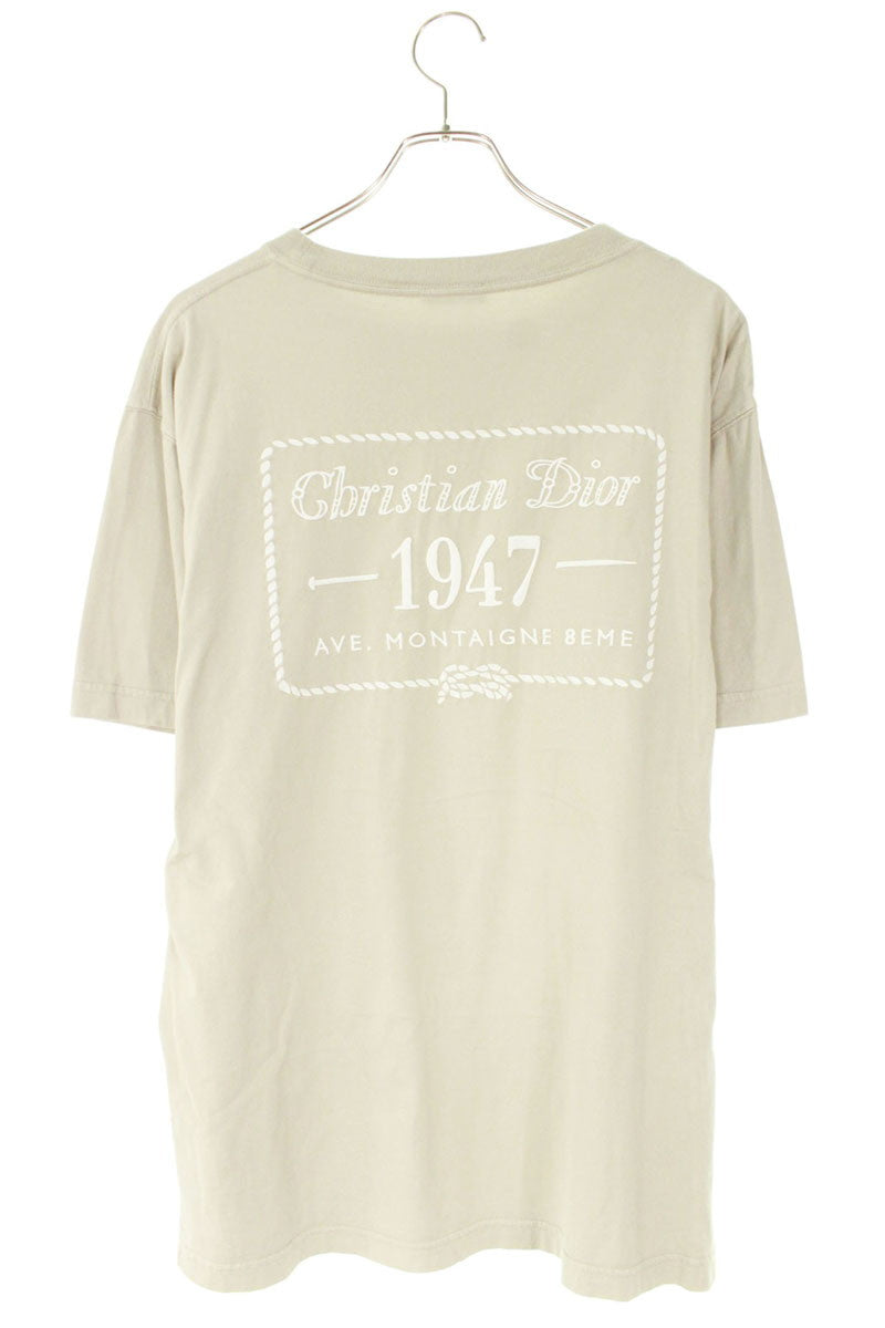 DIOR Cotton Back Logo Embroidered T-Shirt Beige Size M