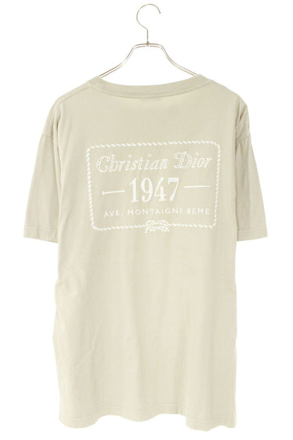 DIOR Cotton Back Logo Embroidered T-Shirt Beige Size M