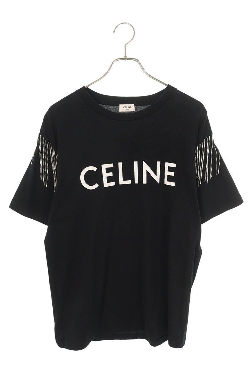 CELINE Logo Rhinestone T-Shirt Black Size M