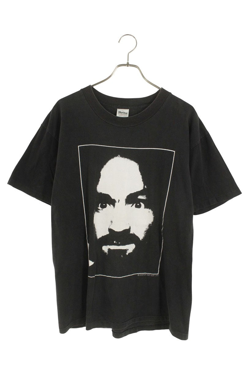 VINTAGE 90s Charles Manson CHARLIE DON'T SURF T Black Size L