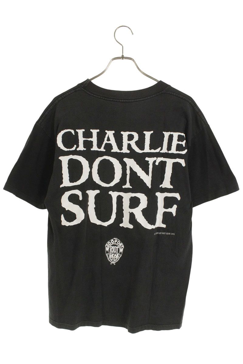 VINTAGE 90s Charles Manson CHARLIE DON'T SURF T Black Size L