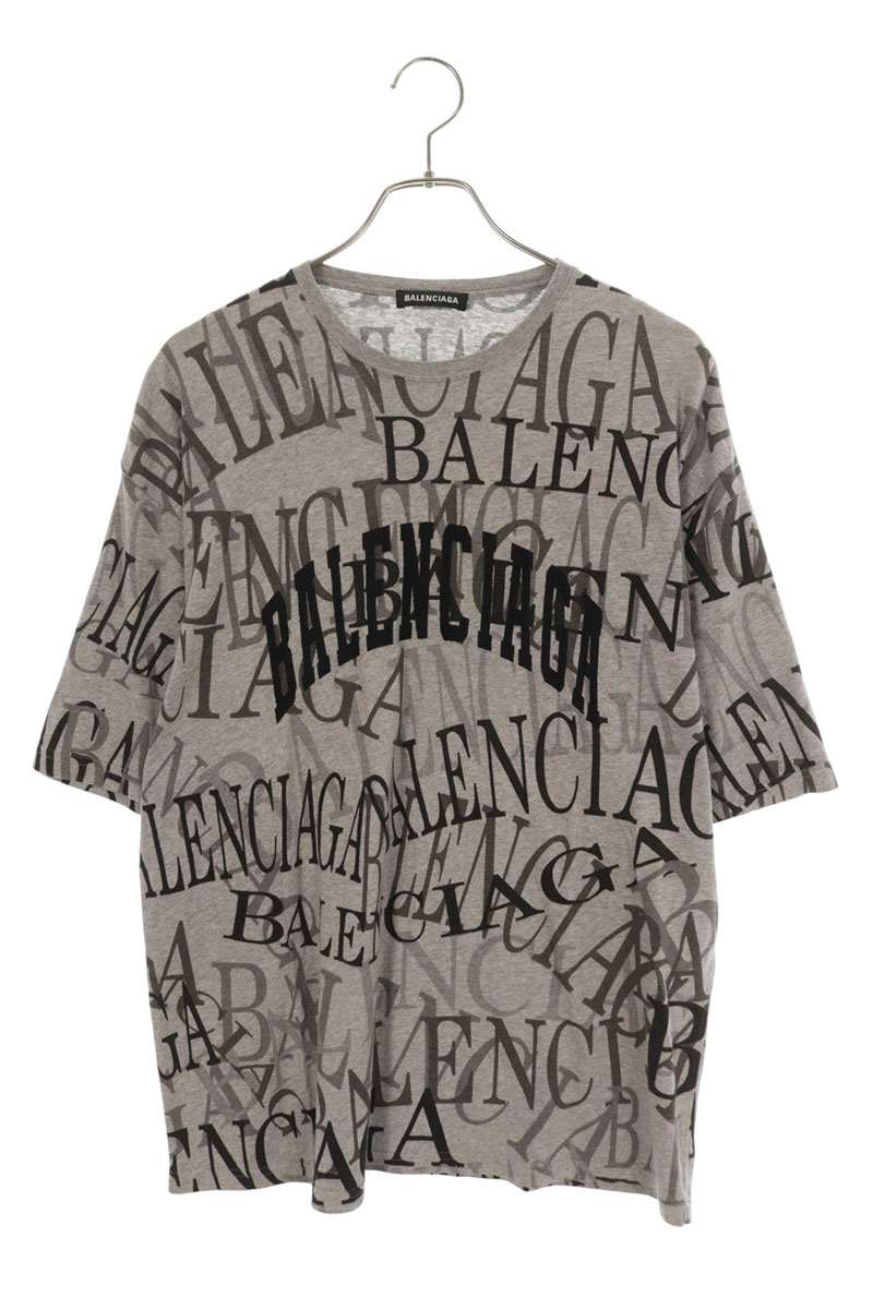 BALENCIAGA Logo Embroidery Pattern Tee Gray Black Size S