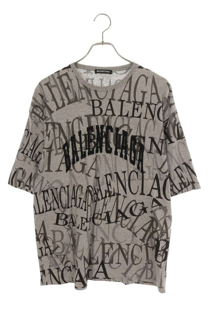 BALENCIAGA Logo Embroidery Pattern Tee Gray Black Size S