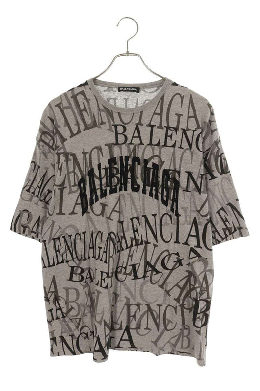 BALENCIAGA Logo Embroidery Pattern Tee Gray Black Size S