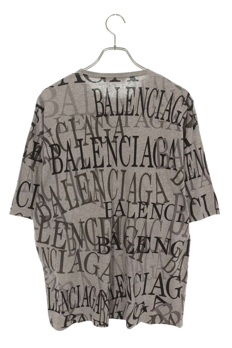 BALENCIAGA Logo Embroidery Pattern Tee Gray Black Size S