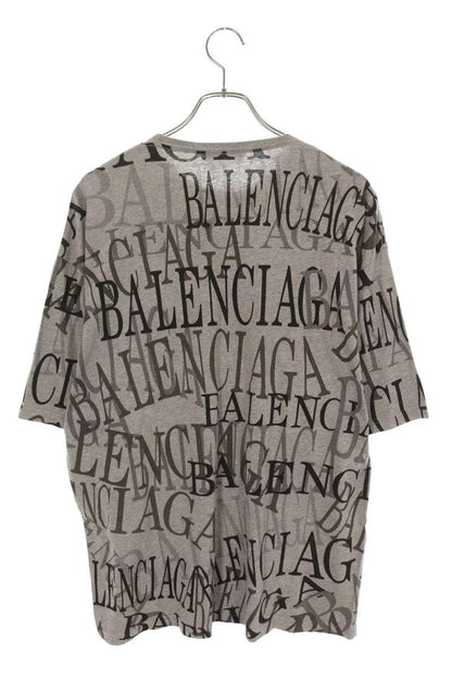 BALENCIAGA Logo Embroidery Pattern Tee Gray Black Size S