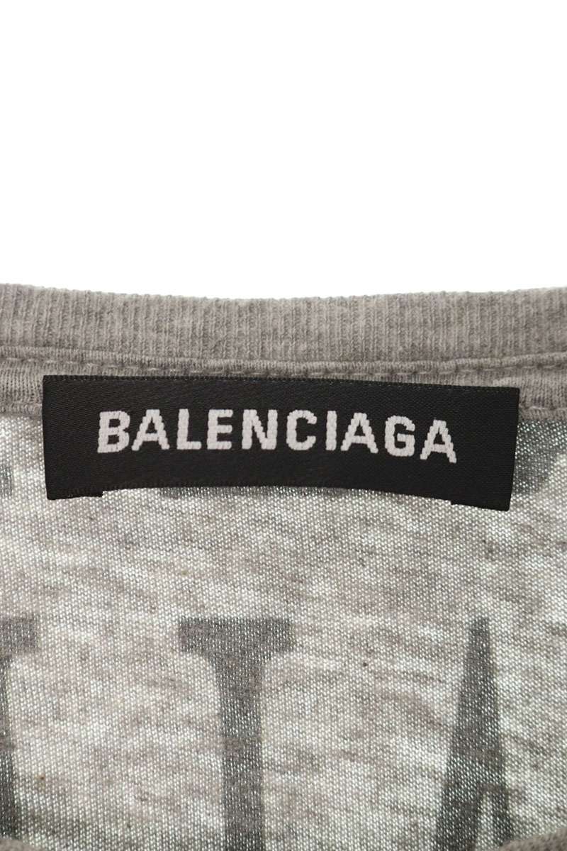 BALENCIAGA Logo Embroidery Pattern Tee Gray Black Size S