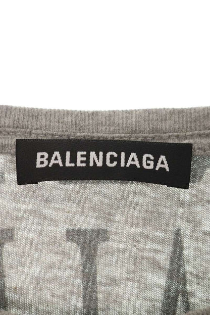 BALENCIAGA Logo Embroidery Pattern Tee Gray Black Size S