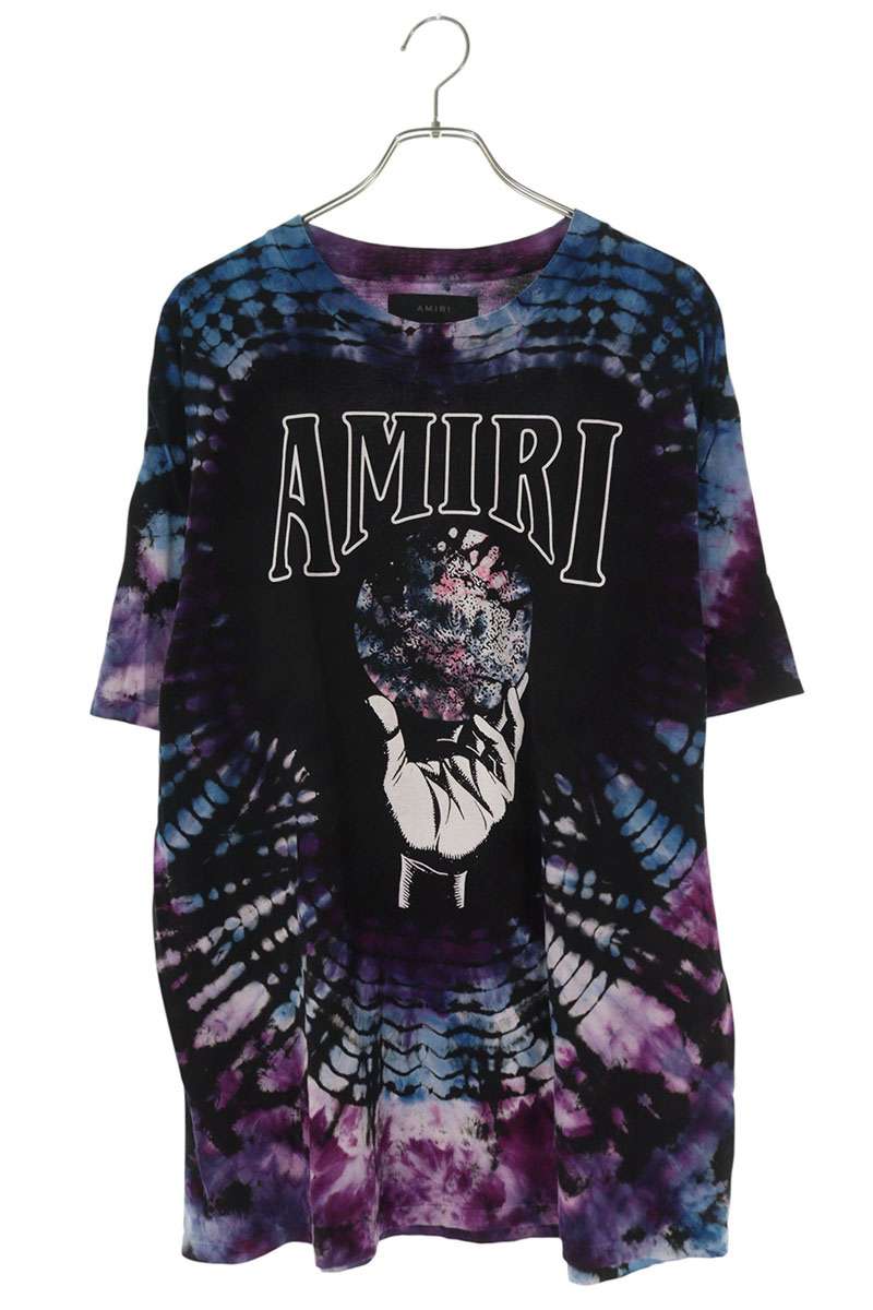 Amiri Tie Dye Logo Print T-Shirt Black x Blue x Purple Size XL