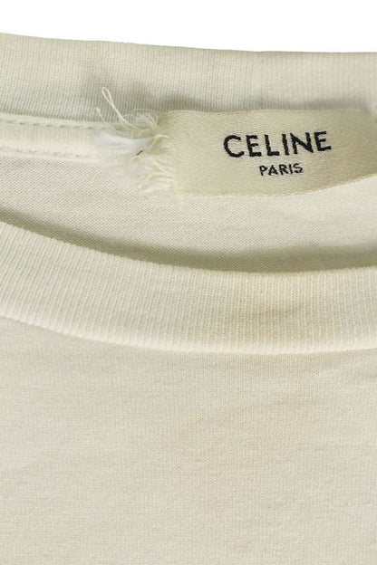 CELINE White Cotton Rhinestone Logo T-shirt Size M
