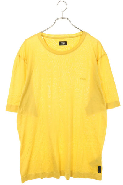 FENDI Yellow Silk Logo Embroidered T-shirt Size XXL
