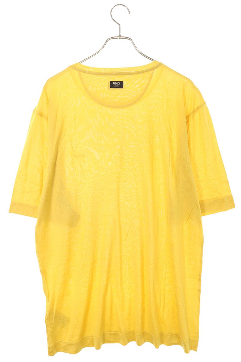 FENDI Yellow Silk Logo Embroidered T-shirt Size XXL