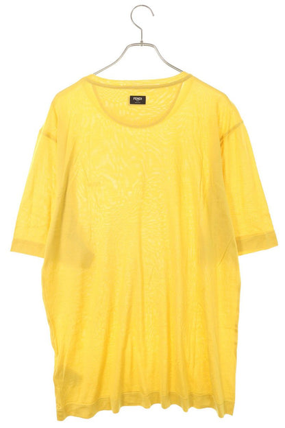 FENDI Yellow Silk Logo Embroidered T-shirt Size XXL