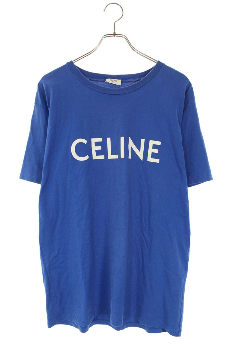 CELINE Blue Cotton Loose Logo T-shirt Size S