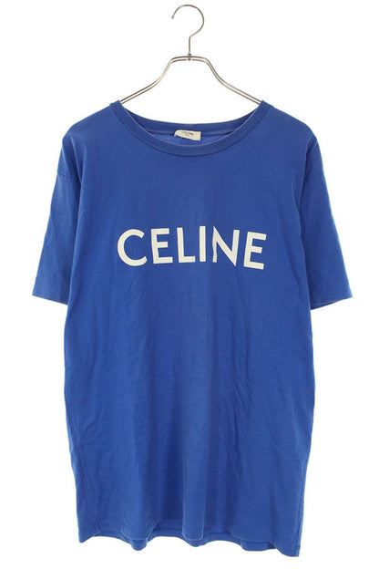 CELINE Blue Cotton Loose Logo T-shirt Size S