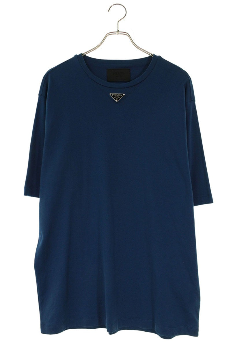 Prada Triangle Logo Plate T-Shirt Navy Cotton Size L