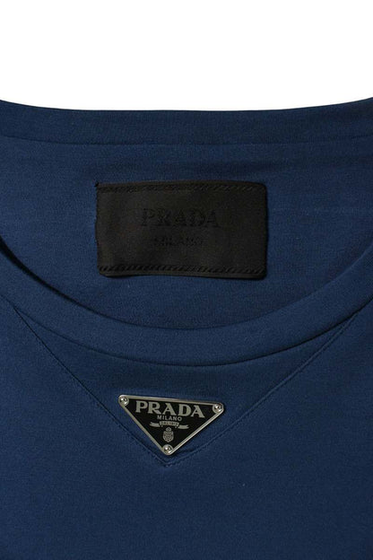 Prada Triangle Logo Plate T-Shirt Navy Cotton Size L