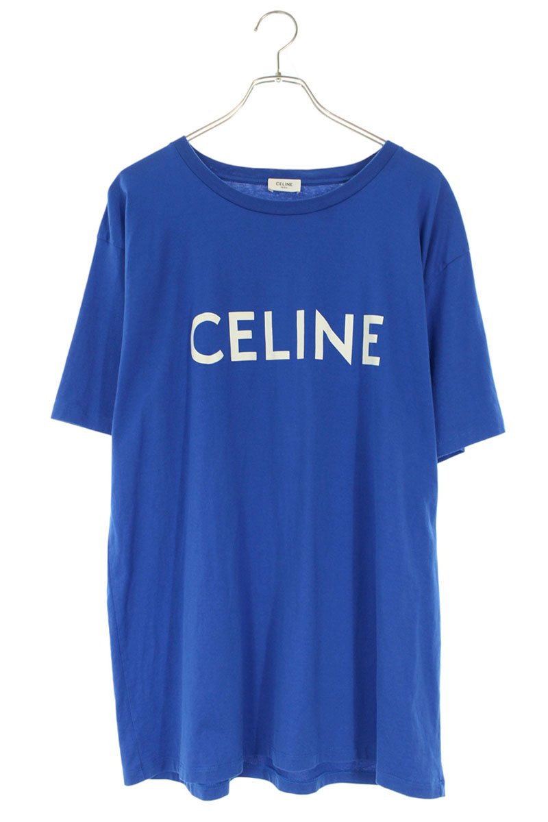 CELINE Loose Fit Logo Print T-shirt Blue Size L