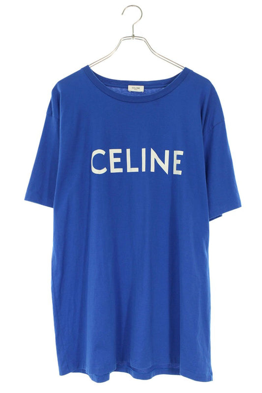 CELINE Loose Fit Logo Print T-shirt Blue Size L