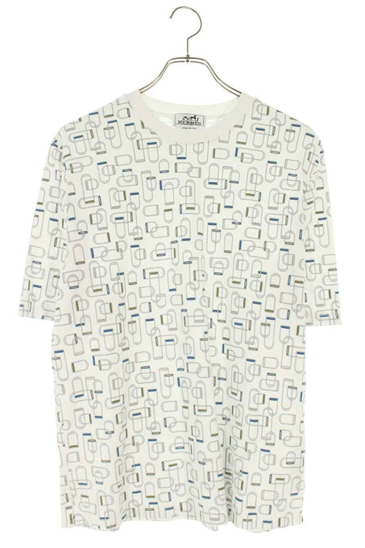 Hermes 25SS Etriers Elastiques All-Over Print T-Shirt White x Blue Size XS
