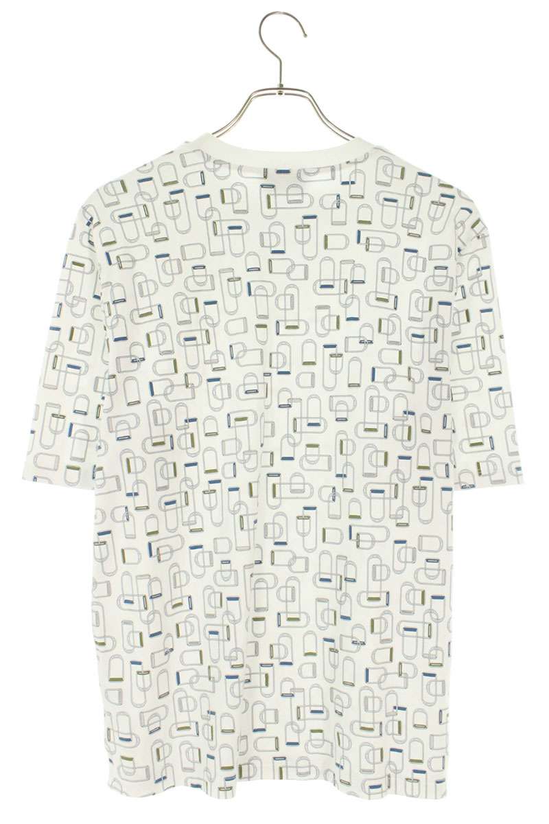 Hermes 25SS Etriers Elastiques All-Over Print T-Shirt White x Blue Size XS