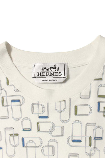 Hermes 25SS Etriers Elastiques All-Over Print T-Shirt White x Blue Size XS