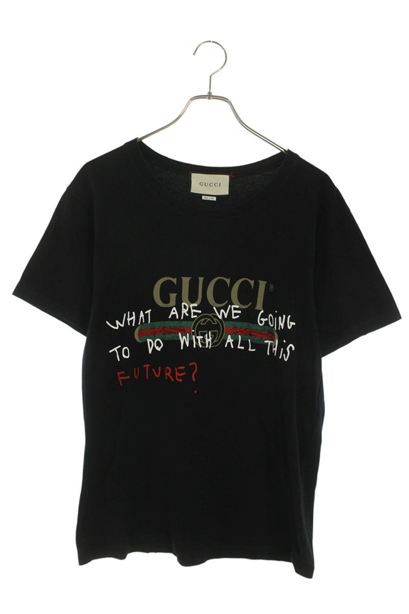 GUCCI Front Print T-shirt Black Size S