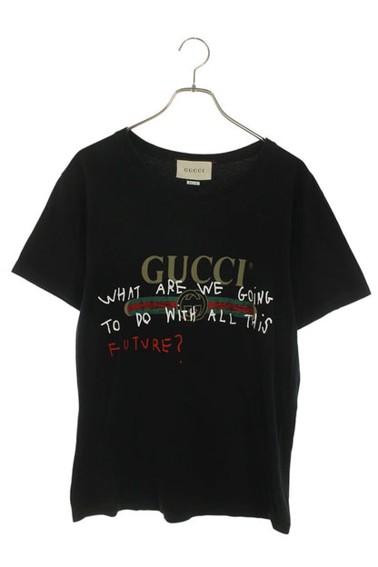 GUCCI Front Print T-shirt Black Size S