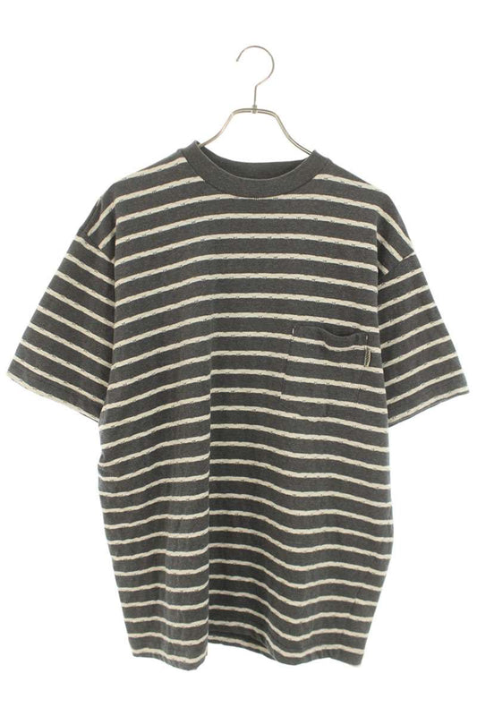 STUSSY 90s Old White Tag Jacquard Border Tee Gray Size L