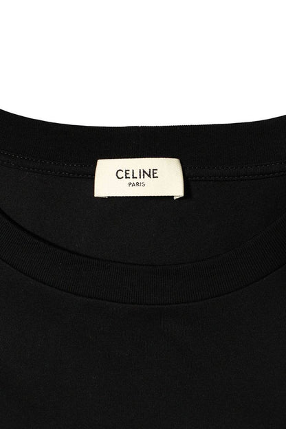 CELINE BOY DOLL Rhinestone Logo Print T-Shirt Black Size XL