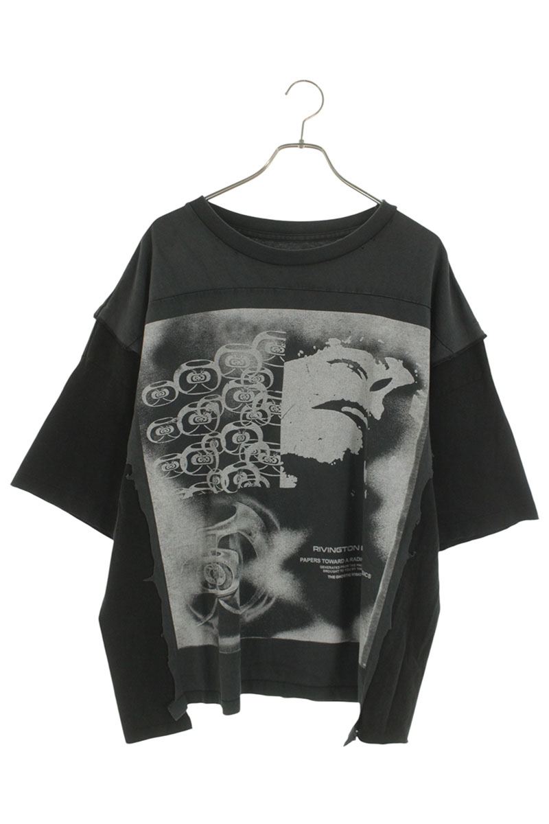 RRR-123 Meta Quad Graphic Print Tee Black Grey Cotton Size L