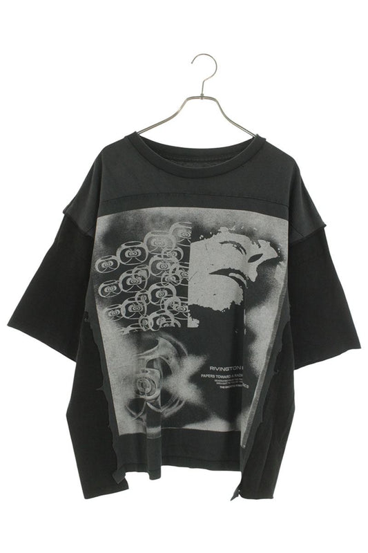 RRR-123 Meta Quad Graphic Print Tee Black Grey Cotton Size L
