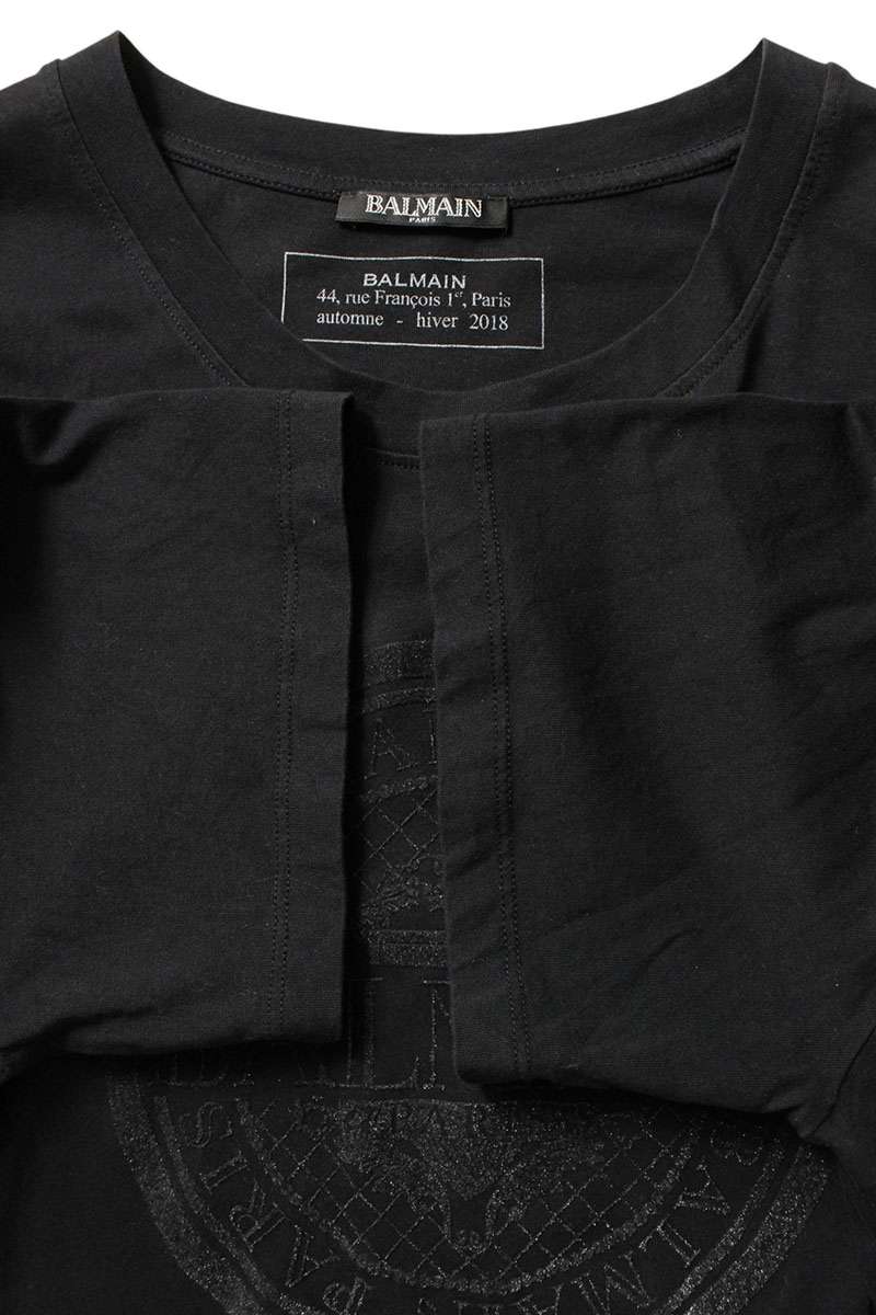 BALMAIN Flock Emblem Logo T-Shirt Black Size L