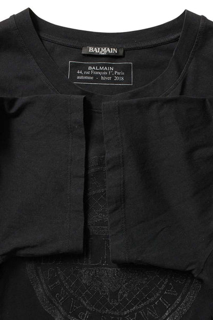 BALMAIN Flock Emblem Logo T-Shirt Black Size L