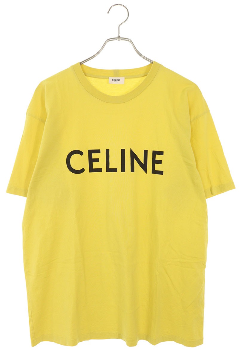 CELINE Logo Print Loose Fit T-Shirt Yellow Size S