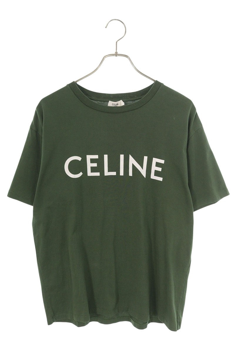 CELINE Loose Fit Logo Print T-Shirt Green Size M