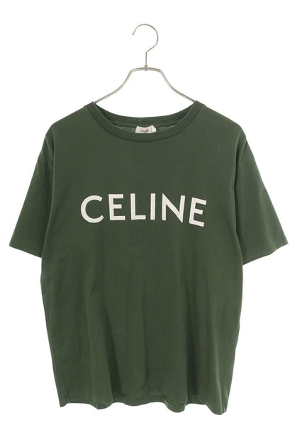 CELINE Loose Fit Logo Print T-Shirt Green Size M