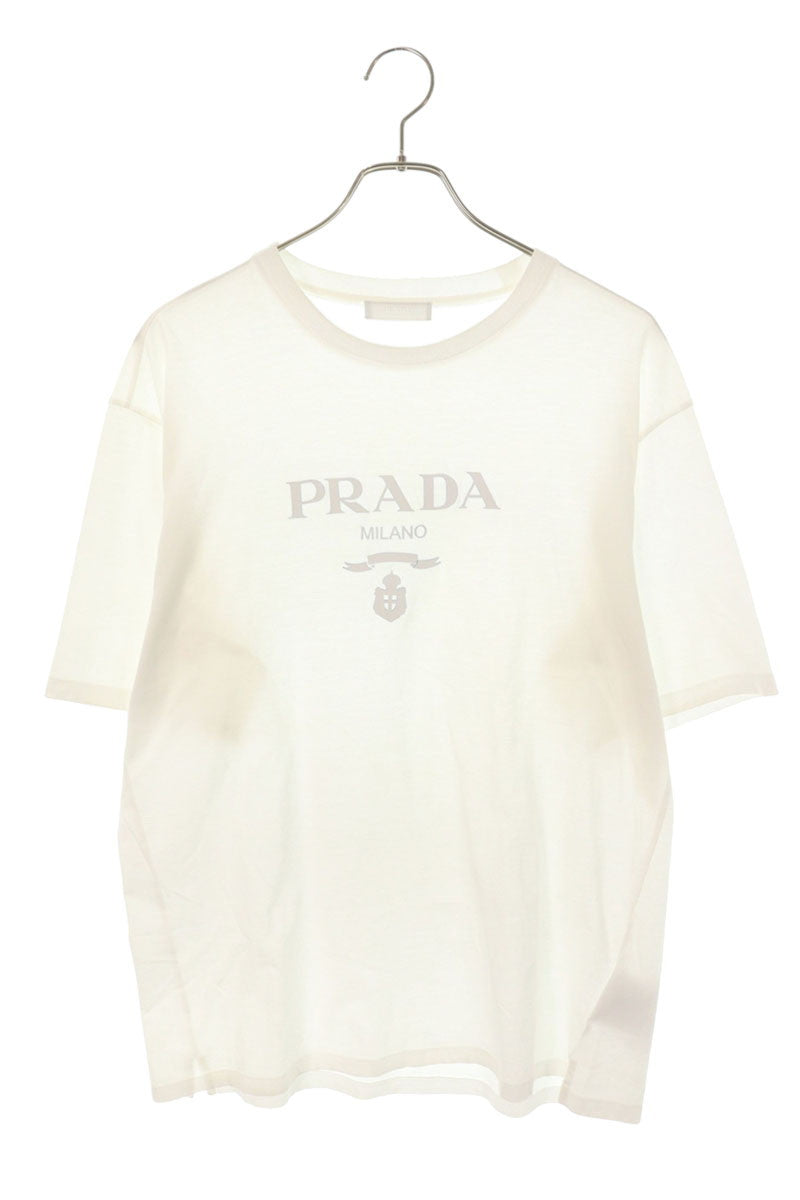 Prada White Cotton Rubber Logo T-Shirt Size XL