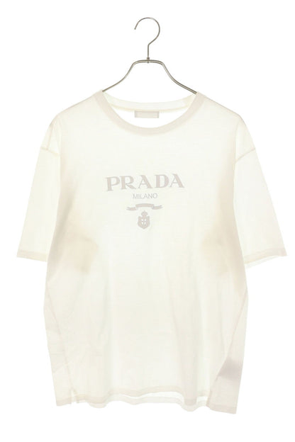 Prada White Cotton Rubber Logo T-Shirt Size XL