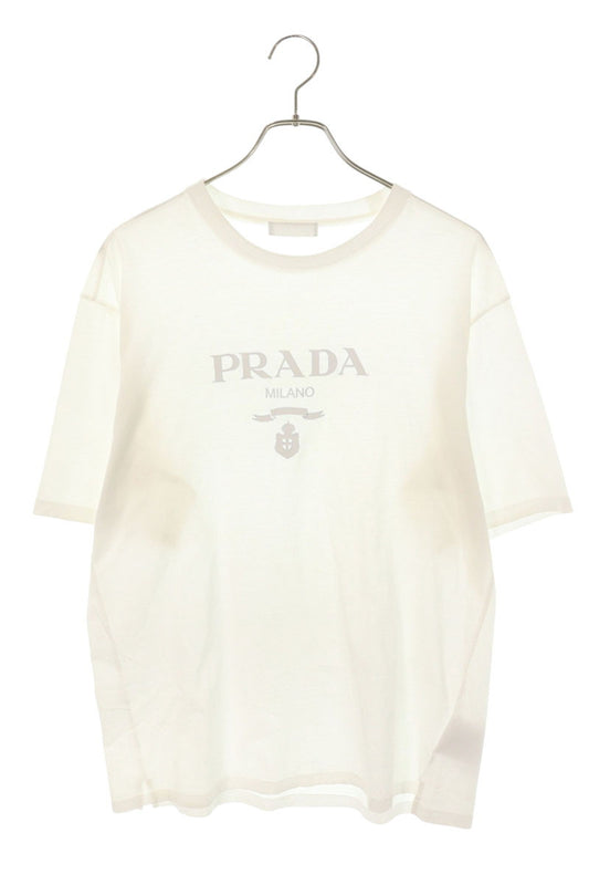 Prada White Cotton Rubber Logo T-Shirt Size XL