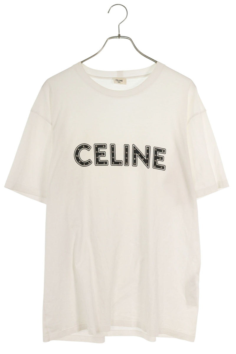 CELINE Studs Logo T-Shirt White Cotton Size M